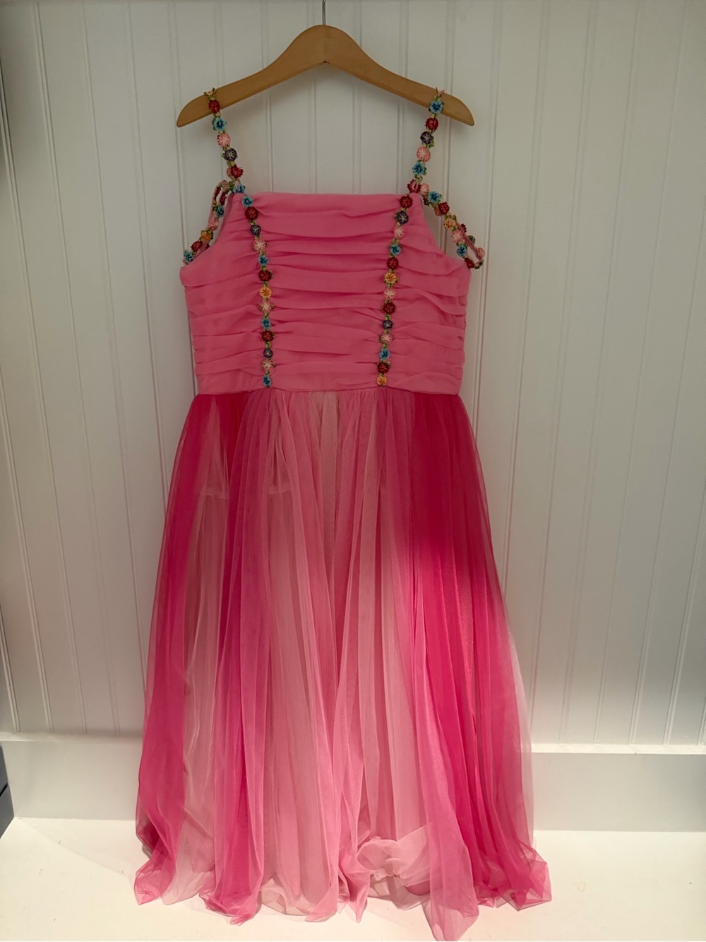 Sara Sara Pink Ombre Tulle Party Dress with Beaded Straps